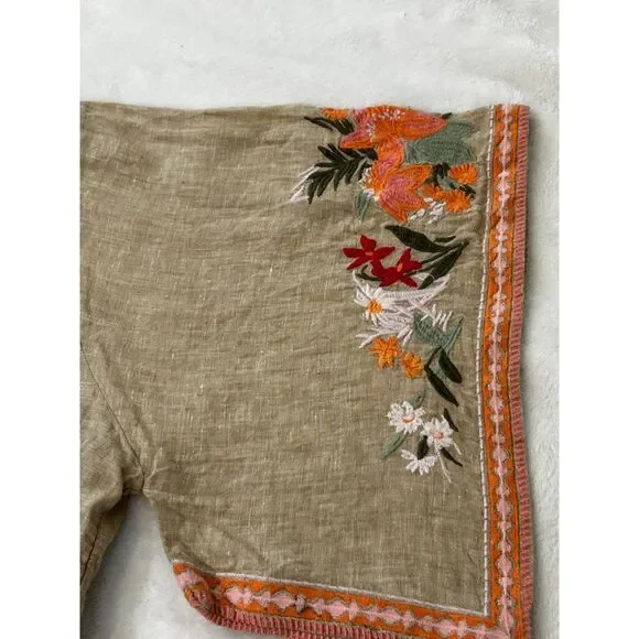 Spartina100% Linen Front tie Vacation, Summer Blouse Embroidered Sleeves XXL - Picture 3 of 6